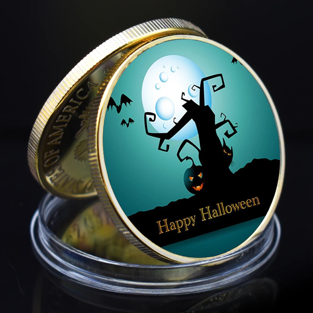 Золотая монета на Хэллоуин ведьмы и тыквы памятные монеты для празднования