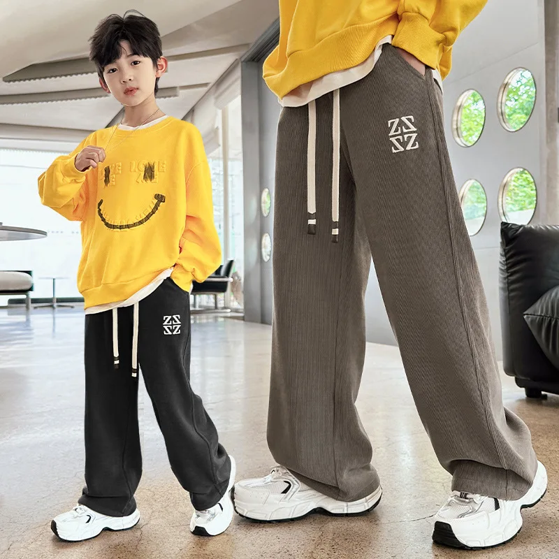 

Брюки Детские однотонные с широкими штанинами, спортивные Свободные повседневные штаны для мальчиков-подростков, на возраст 5, 6, 8, 9, 10, 12, 14 лет, весна-осень