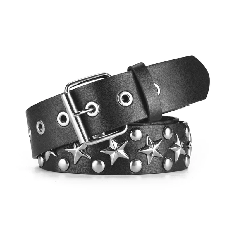 

28TF Women Waist Chain Belt Alloy and PU Leather Gothic Punk Waist Belt Adjustable