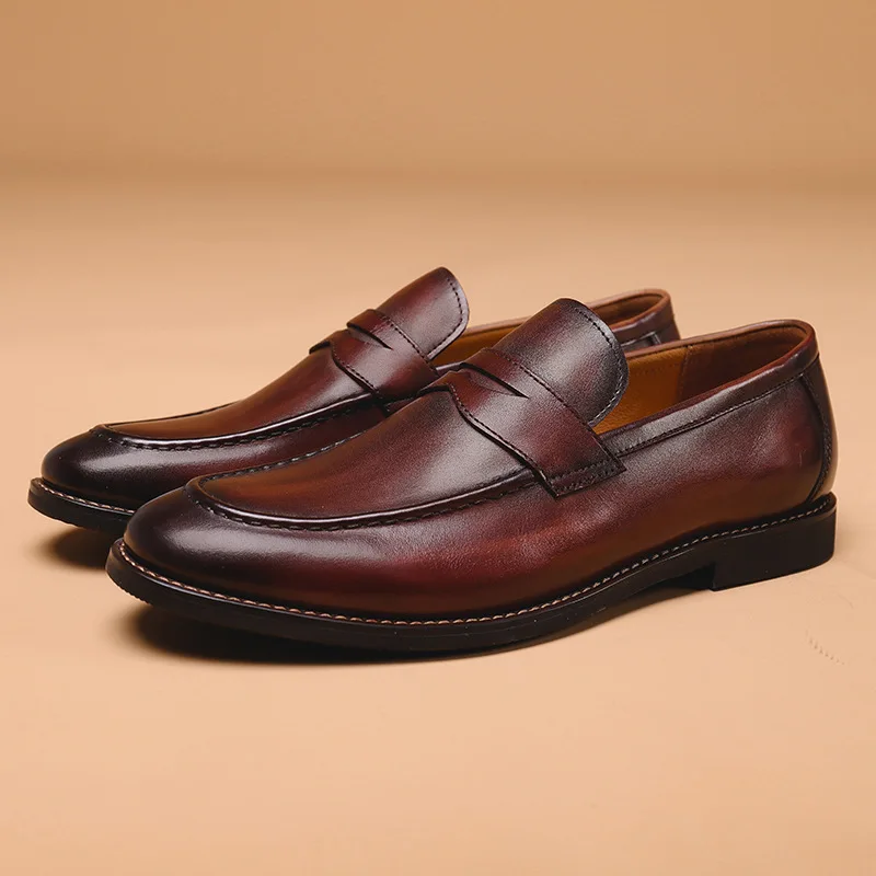 

2022 summer new set foot business men's shoes casual shoes thick-soled loafers leather top layer cowhide slip-on shoes