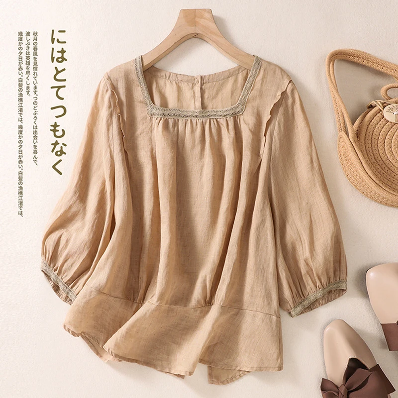 

Summer Casual Sweet Back Of Buckle Bat Sleeved Shirt Women Clothing Loose Batwing Sleeved Ramie Blouse Blusa Tops K024