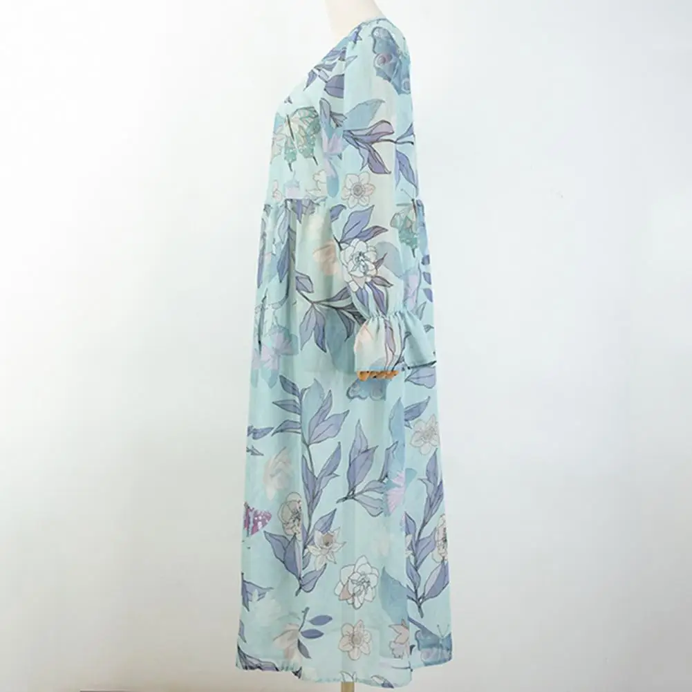 

Sweet One-pieces Flower Leaves Print Chiffon Bikini Cover-up Coat Beachwear