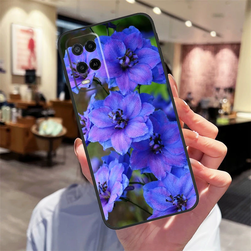 Чехол Blue Cornflowers Delphinium для Oppo A17 A77 A80 A40 A60 A98 A78 A18 A38 A58 A16 A76 A96 A74 A94 A54 A57S A15 Cover