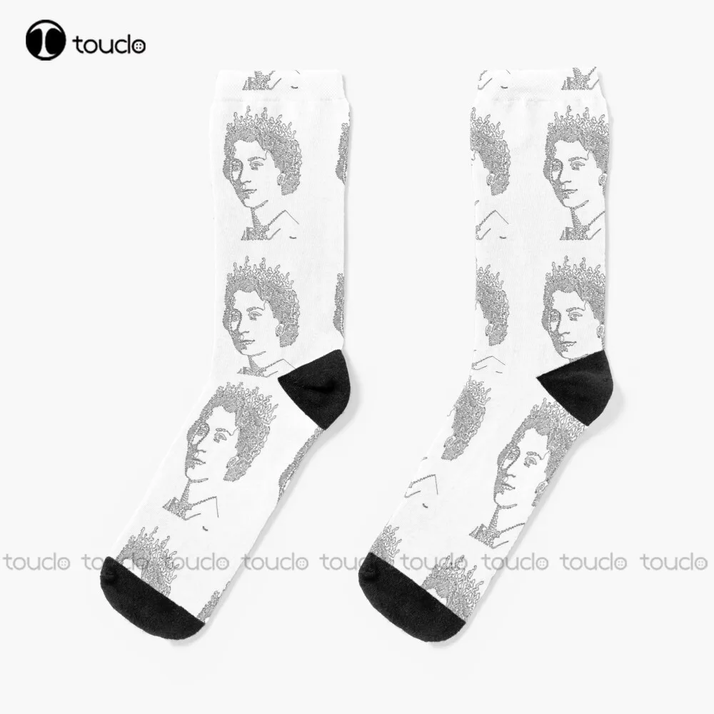 

Queen Elizabeth Ii In One Line Gifts 2022 Socks Mens Socks Black 360° Digital Print Design Cute Socks Christmas Gift Girls Gift