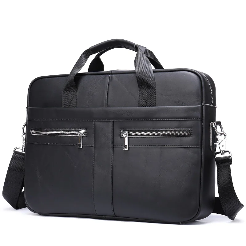 Men Genuine Leather Briefcase Large Capacity Handbag Men's 15.6-Inch Laptop Bag Male Retro Cowhide Crossbody Bag