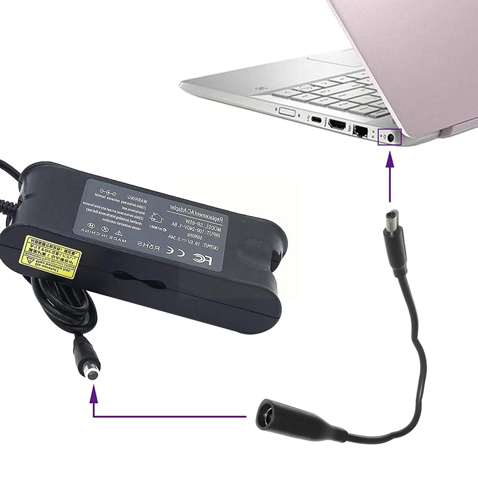 

Адаптер питания постоянного тока для ноутбуков Dell, переходник с кабелем на штекер 4,5*3,0, шнур 7,4*5,0 мм, круглый разъем «мама» A0E6