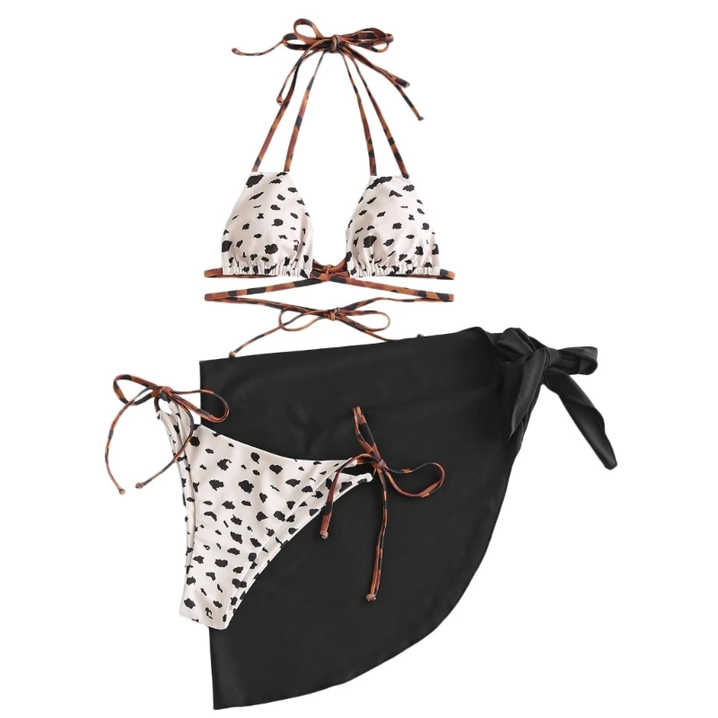 

Womens Side String Swimsuit Bikini Set 3Piece Bathing Suit with Beach-Wrap Skirt