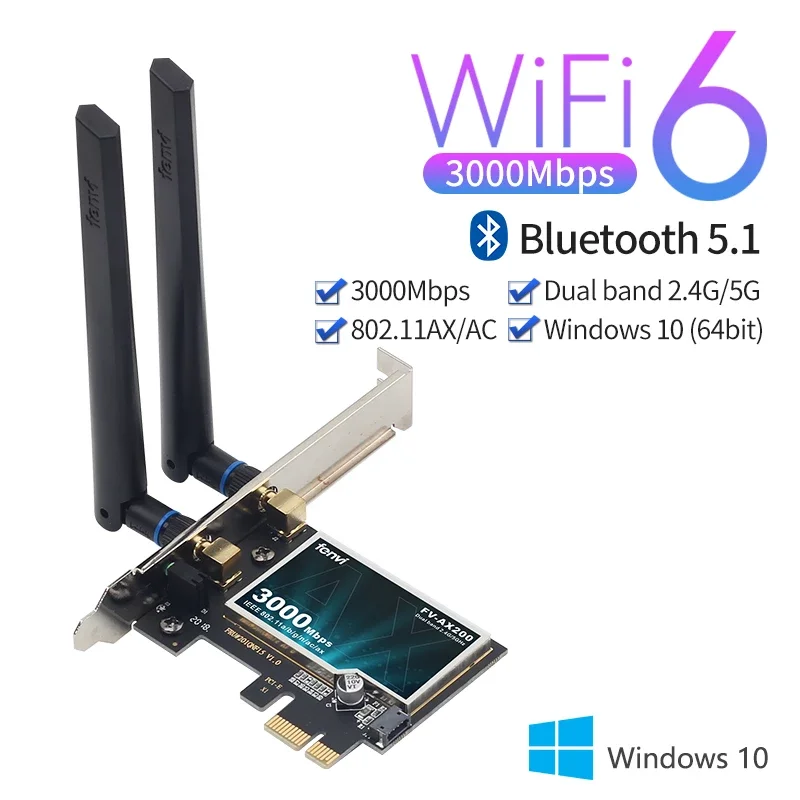 

Wi-Fi 6 Wirele02.11ax, Двухдиапазонная сетевая карта 2,4G/5G PCI Express, Intel AX200 Desktop PCIe Wi-Fi адаптер Bluetooth 5,1 8