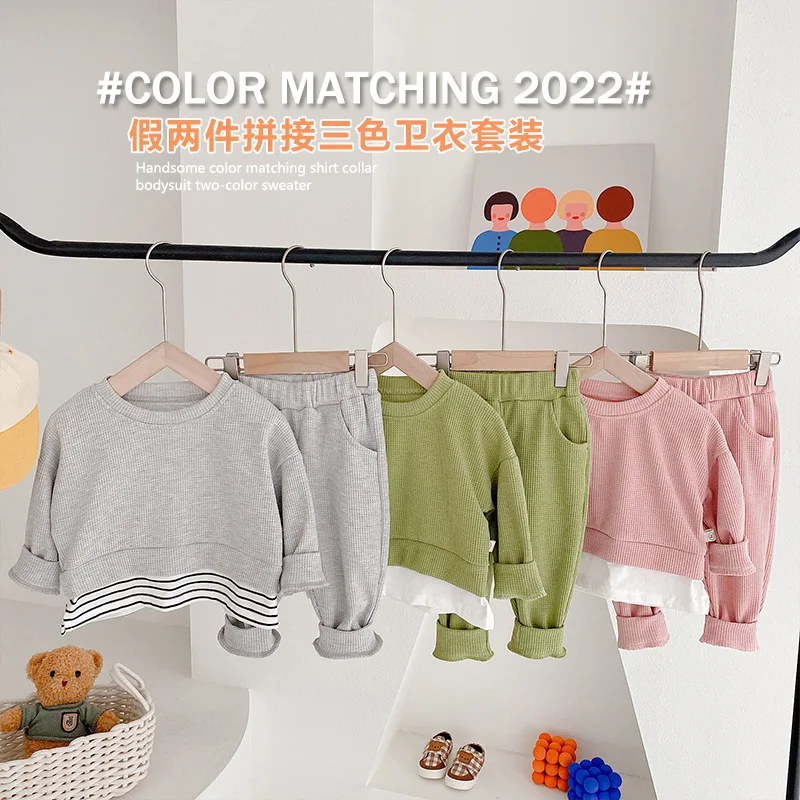 

Новинка весны 2022, комплект детской одежды, костюм для маленьких мальчиков, наряд для девочек с вафельным узором, повседневный костюм в стиле...