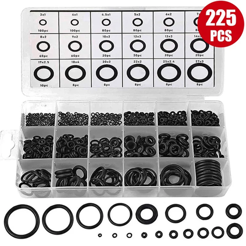 

225PCS Rubber O-Ring Sealing Classification Gasket Kit Set Washer Ring Kit for Professional Plumbing Automotive Mechanic Repairs