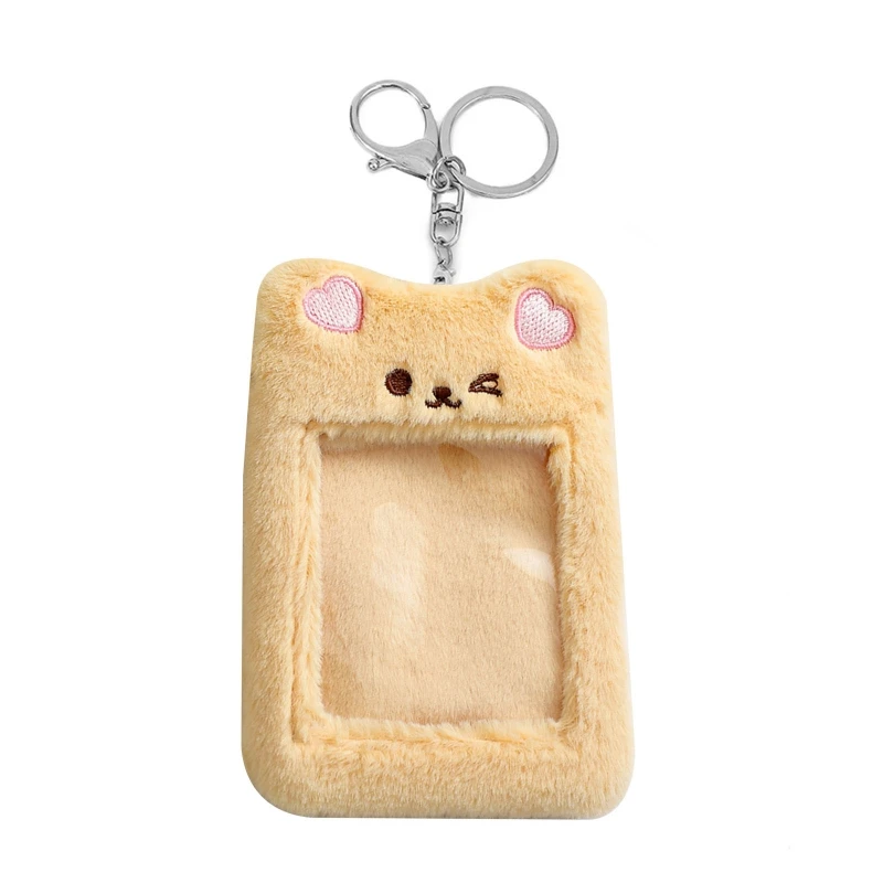 

Cute Bear Plush Photocard Holder Credit ID Bank Card Keychains Bus Cards Protective for CASE Photo Sleeves Stationery