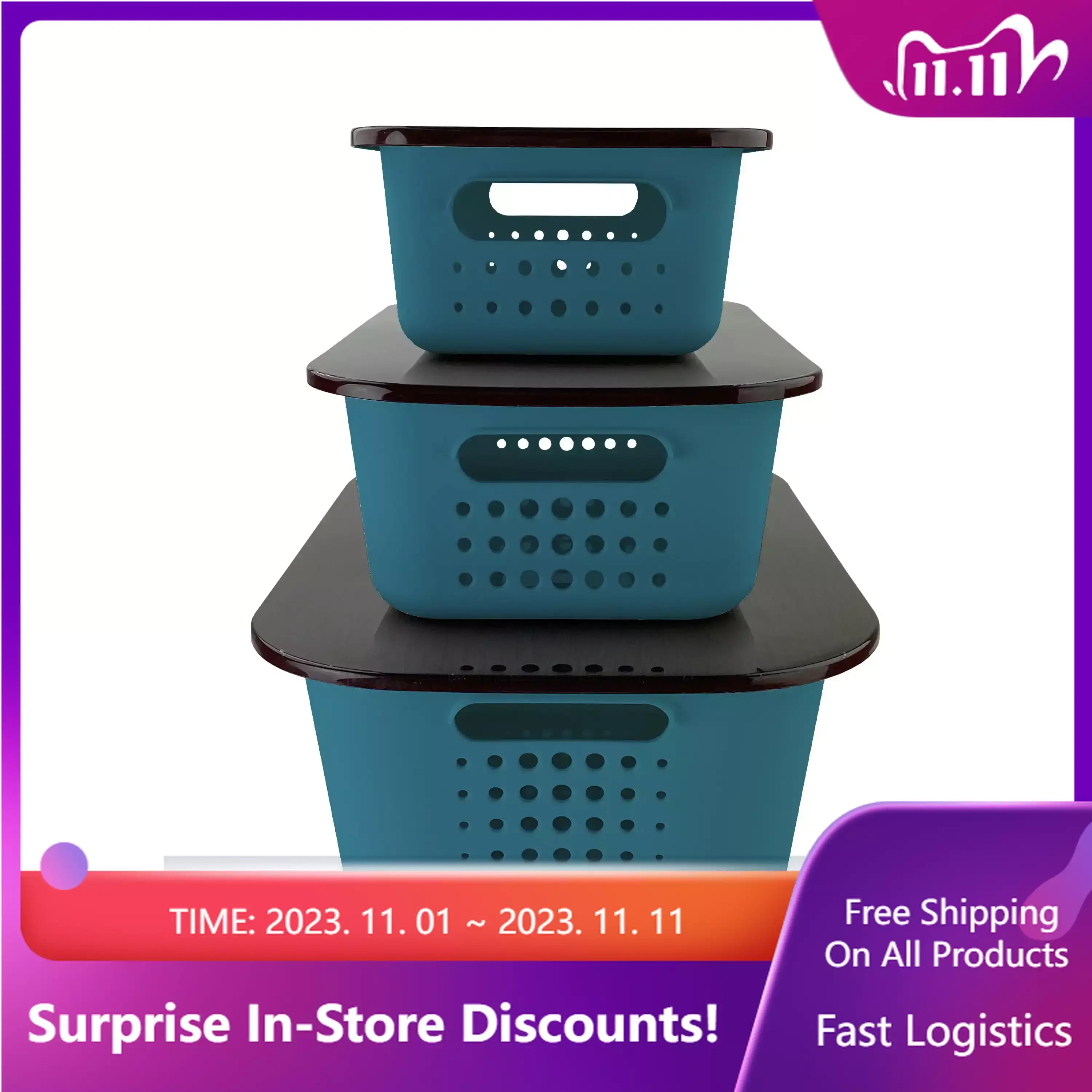 

Набор из 3 контейнеров для хранения с крышками-бирюзовый/коричневый