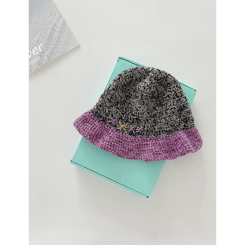 

Niche Design Retro Fisherman Hat Handmade Patchwork Color Knitted Hat Women's Autumn and Winter Fashion All The Wool Basin Hats