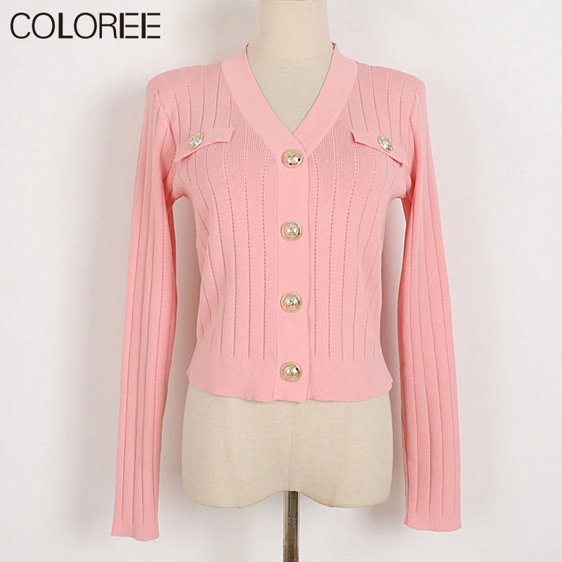 

Женский трикотажный кардиган с V-образным вырезом, розовый/белый/черный Повседневный Кардиган в Корейском стиле, осень 2023