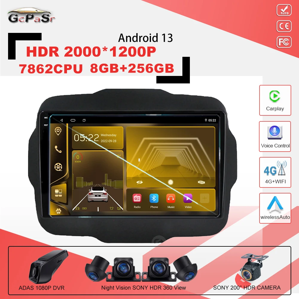 

Android 13 7862CPU для Jeep Renegade 2016 2017 2018 2019 2020 видео мультимедийный плеер 7862CPU WIFI 2din навигация 2 din Gps 4G