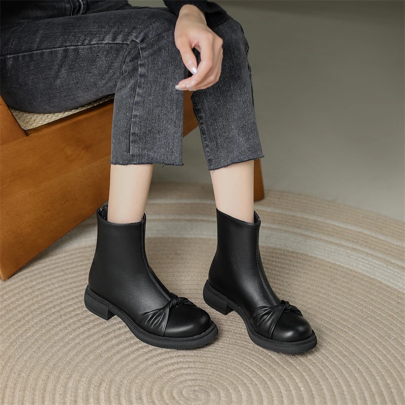 Gentle Wind Bow Ankle Boots 2023 Women Ankle Boots Commuter Low-heeled Ankle Boots Fashion Retro Back Zipper Round Toe Boots