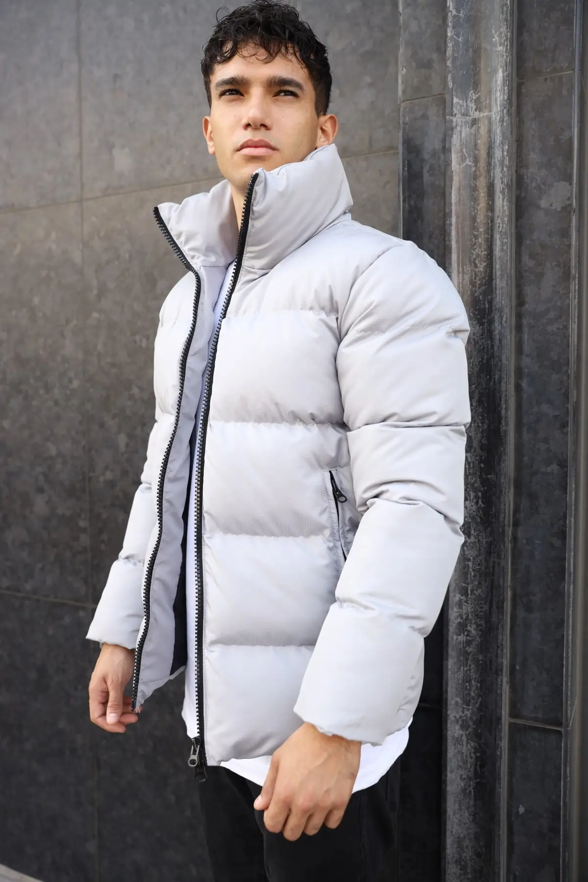 New Season Stone Color Men's Hoodless Waterproof Coat
