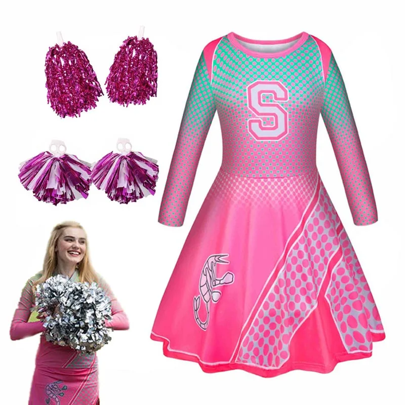 

Fashion Zombies 2 Addison Girls Halloween Cosplay Costumes Kids Cheerleader Princess Dress With Flower Ball Party Clothing