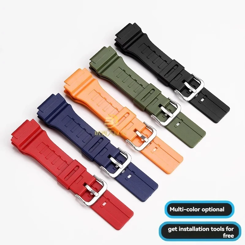 Фото Для Casio WS-1400H/1300/1500 W-737H AE1200 AE1500 DW-H5600 силиконовый ремешок для часов из смолы 18 мм спортивный резиновый браслет черный синий №3