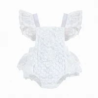 baby girlu2019s fly sleeve romper fashion solid color lace embroidery bandage triangle jumpsuits