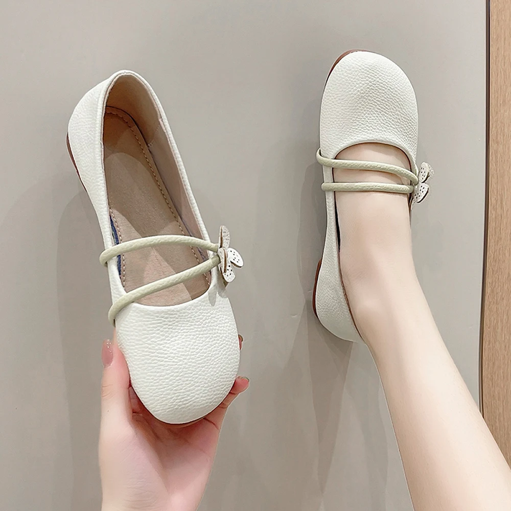 Mary Jane shoes women 2023 summer new all-match flat shoes grandma shoes round head bean shoes single shoe women