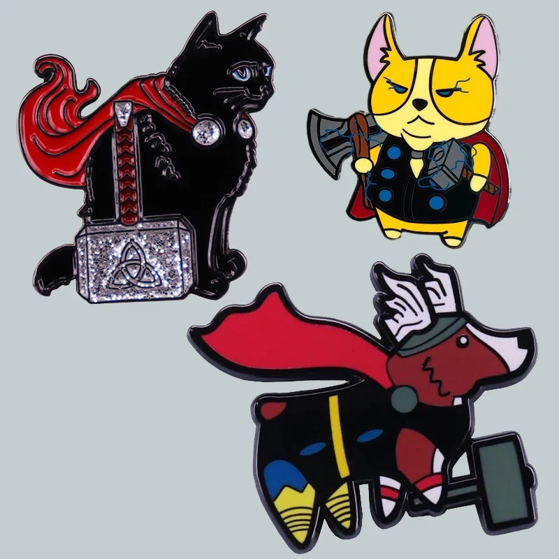

Cute Thor Kitty Crogi Dog Black Cat Enamel Brooch Pin Brooches Lapel Pins Badge Denim Jacket Jewelry Accessories Fashion Gifts