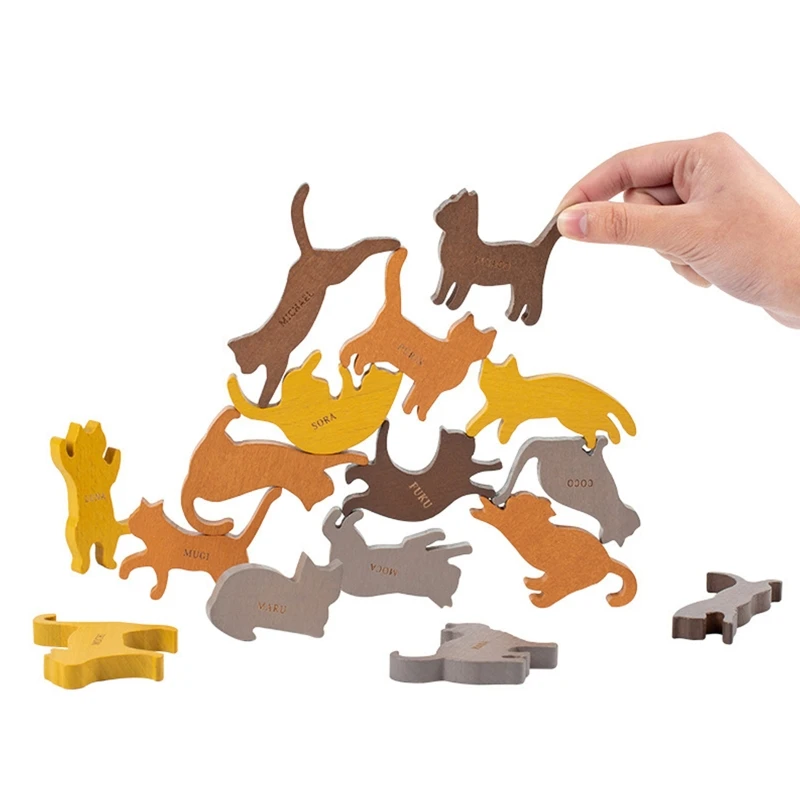 

Q9QB Sensory Tumble Jumble Kitty Building Blocks with Water Painted Brick Stimulation Montessori Tower Jengas for Child 3 4 5