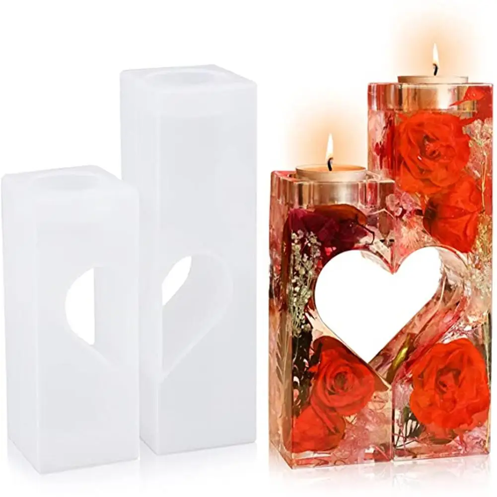 

Силиконовая форма для подсвечника, прямоугольный подсвечник в форме сердца из эпоксидной смолы для украшения дома, 2 шт.