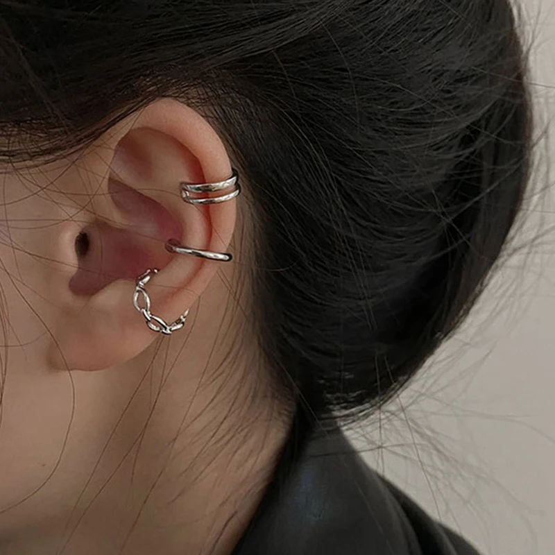 

New Korean Retro Metal Double-layer Chain Tassel Ear Bone Clip Without Pierced Ear Cuff For Woman Girls Aesthetic Jewelry