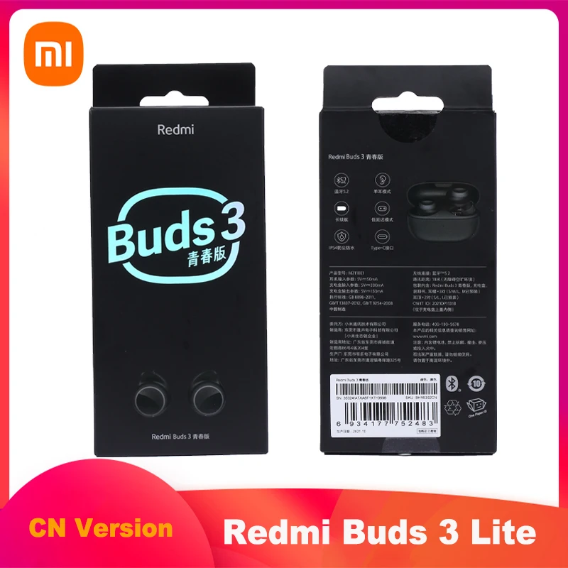 

Наушники Xiaomi Redmi Buds 3 Lite Xiomi, гарнитура Mi Bluetooth 5,2 TWS, настоящие Беспроводные наушники с сенсорным управлением, HD стерео, 18H Play
