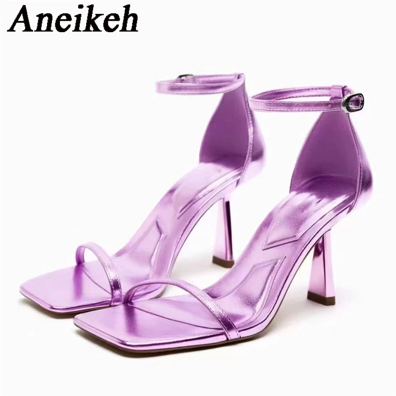 

Aneikeh2024 модные пикантные туфли из лакированной кожи на высоком каблуке женские туфли с открытым носком на квадратном каблуке сандалии с ремешком и пряжкой женская свадебная обувь