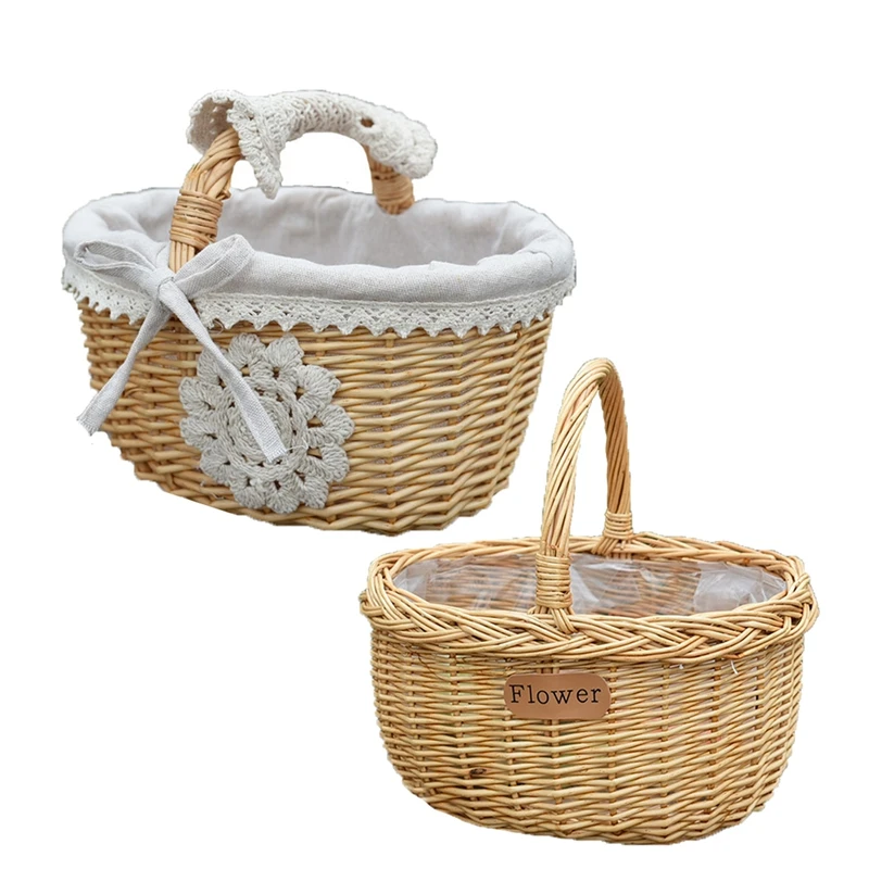 

LUDA Creative Shopping Basket Picnic Woven Basket Wicker Basket Portable Outdoor Fruit Storage Rack