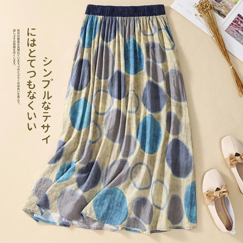 

Женская длинная юбка в горошек, с поясом на резинке