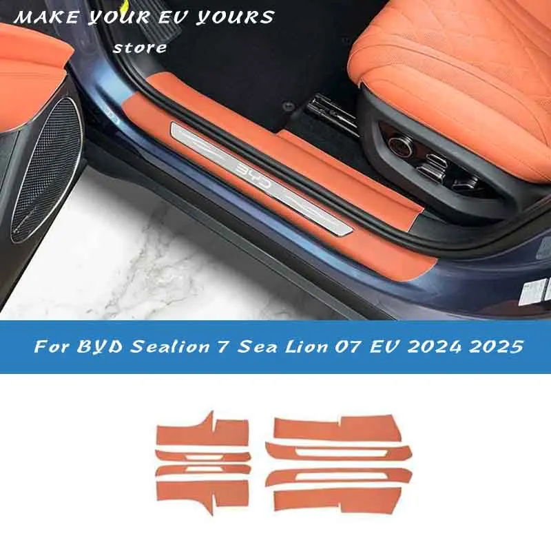 Для BYD Sealion 7 Sea Lion 07 EV 2024 2025 багажник порог двери автомобиля кожаная защитная