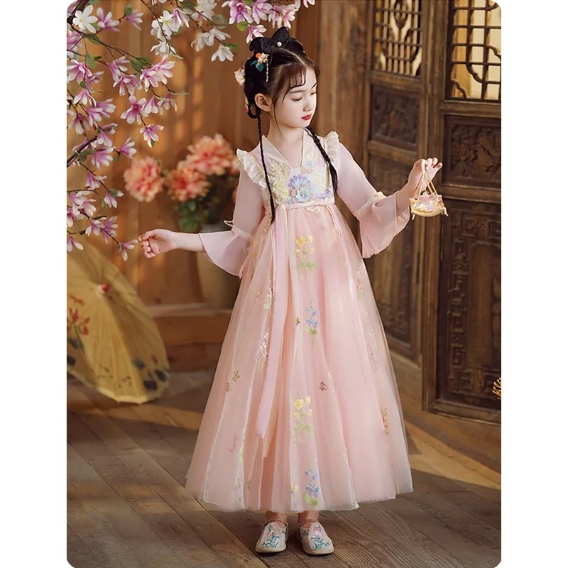 

Детская одежда HanfuCute в китайском стиле старинный костюм сказочная элегантная детская юбка талия супер сказочная ретро одежда для выступлений старинные