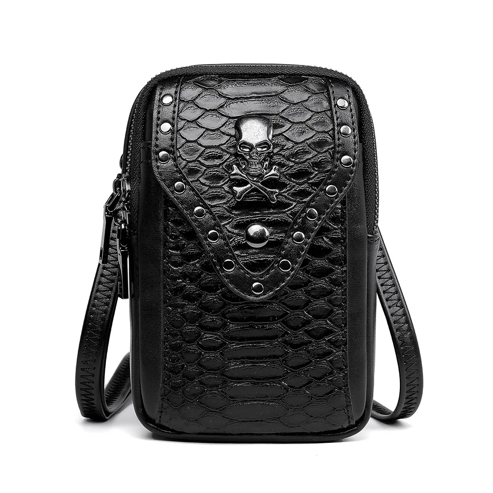 

Vintage Punk Style Crossbody Cellphone Bag Skull Handbag Women Shoulder Bags Wallet PU Leather Lipstick Mini Small Bags