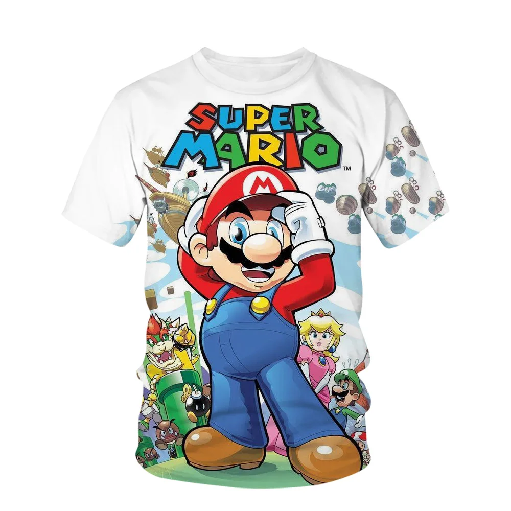 

2023 Fashion Super Mario Brothers T-shirt Children's Clothing Top Boys T-shirt Super Mario Game 3D Printing Anime O-Neck T-shirt