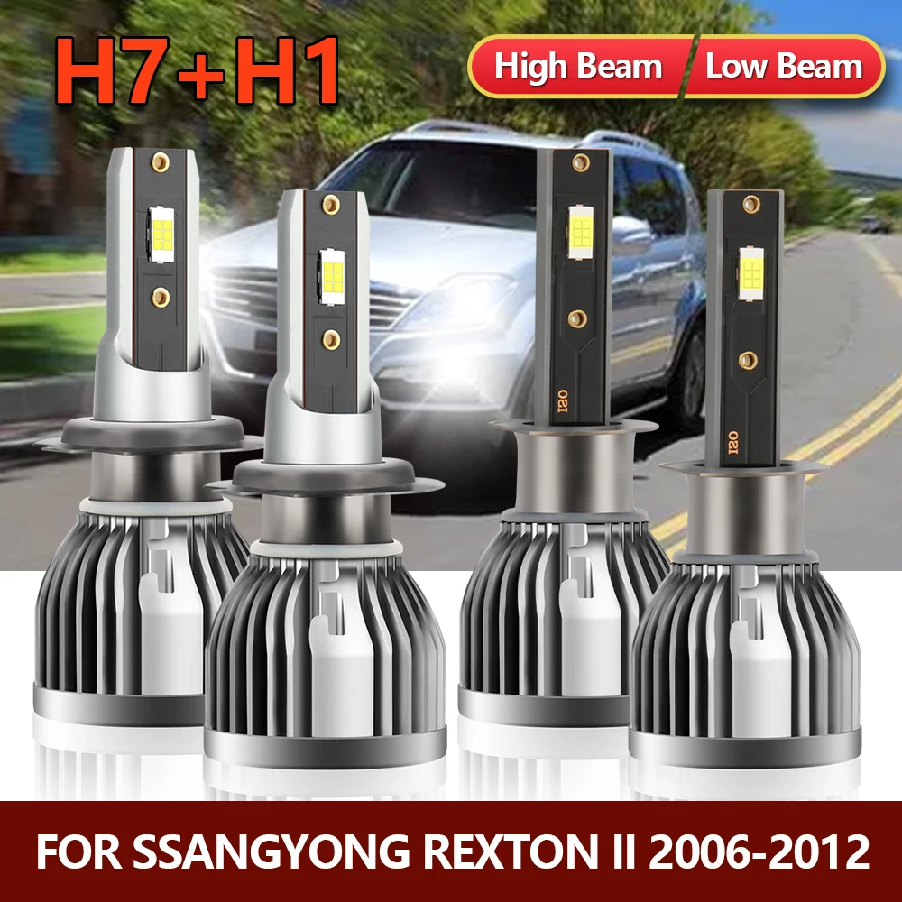 

4x LED Bulbs H1 H7 CSP Headlight Kit High Low Combo Brightness Lamps For Ssangyong Rexton II 2006 2007 2008 2009 2010 2011 2012