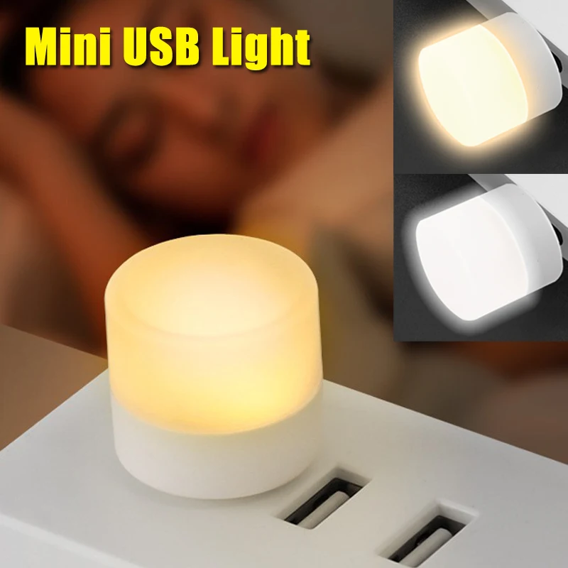 

2Pcs ABS USB Plug Lamp LED Mini Night Lights Computer Mobile Power Charging Round Small Book Light Eye Protection Reading Lamps