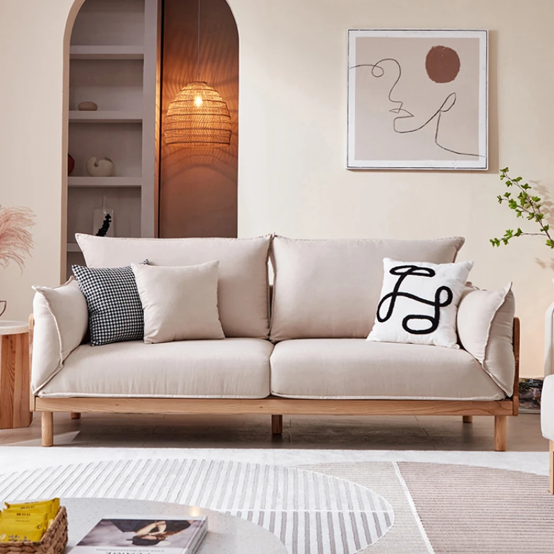 

Wyj Simple Bed & Breakfast Modern Apartment Solid Wood Nordic Fabric Cream Color Cotton and Linen Three-Person