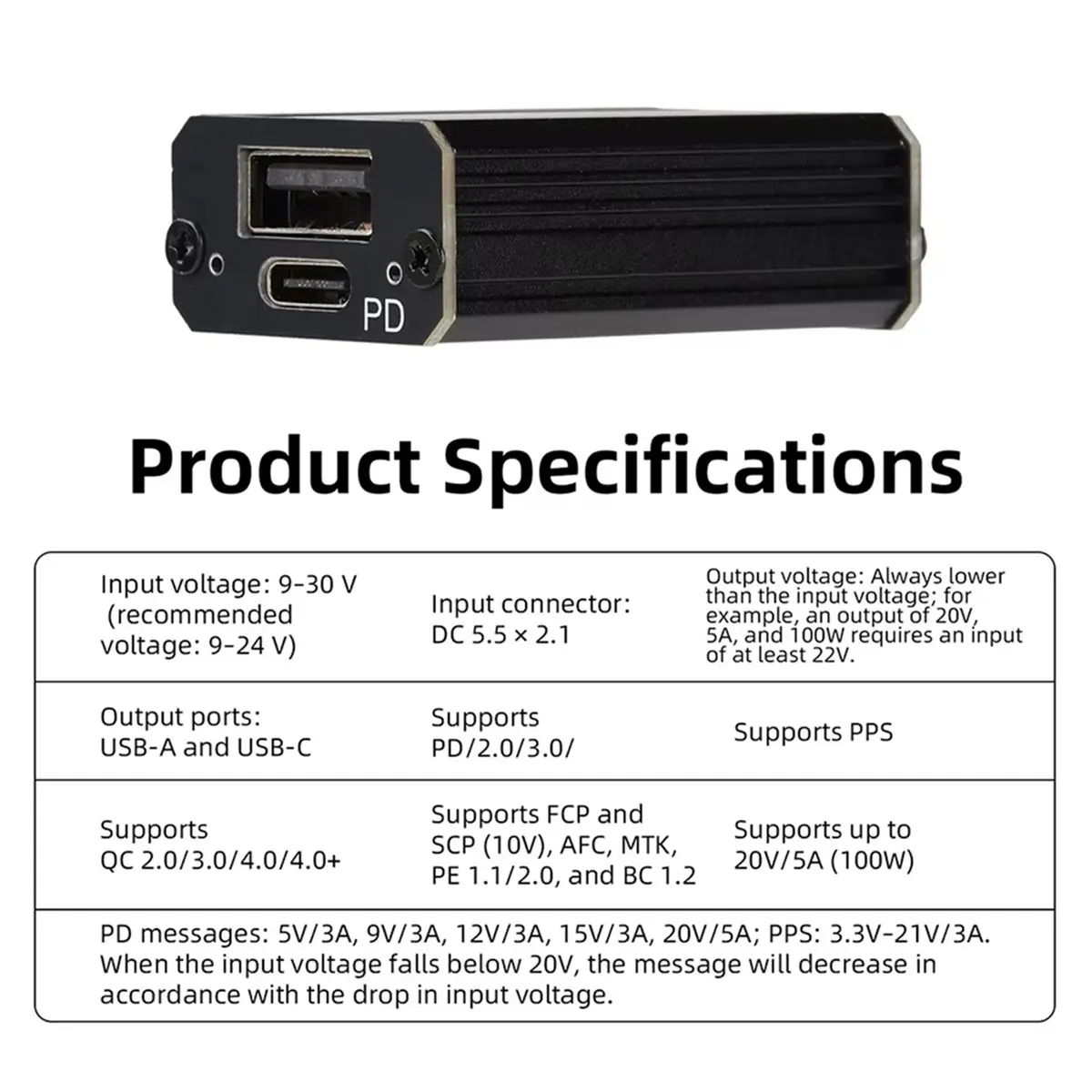 Фото обновление. Модуль быстрой зарядки PD100W - автомобильное зарядное устройство DC9V-24V с понижающим преобразователем напряжения и твердотельными конденсаторами, поддерживает высокомощную зарядку PD №1