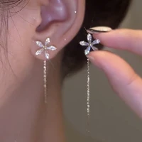 s925 silver needle douyin the same style micro inlaid zircon flower ear line exquisite light luxury high quality earring jewelry
