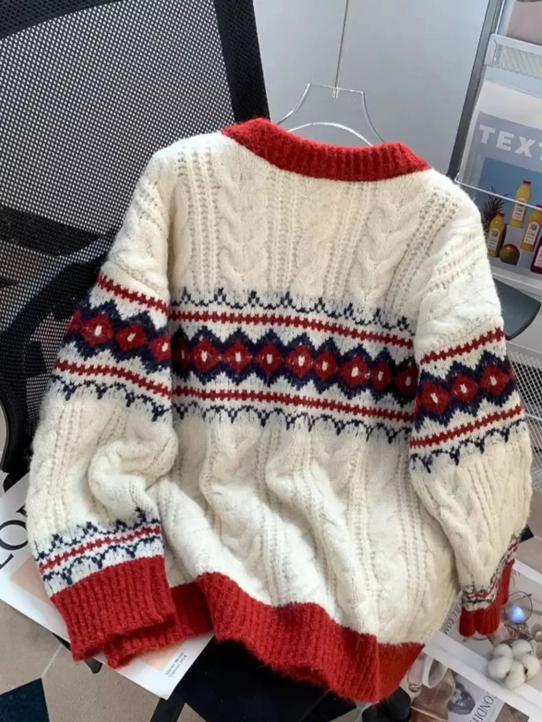 Жаккардовый красный Рождественский и новогодний свитер в стиле ретро Женская