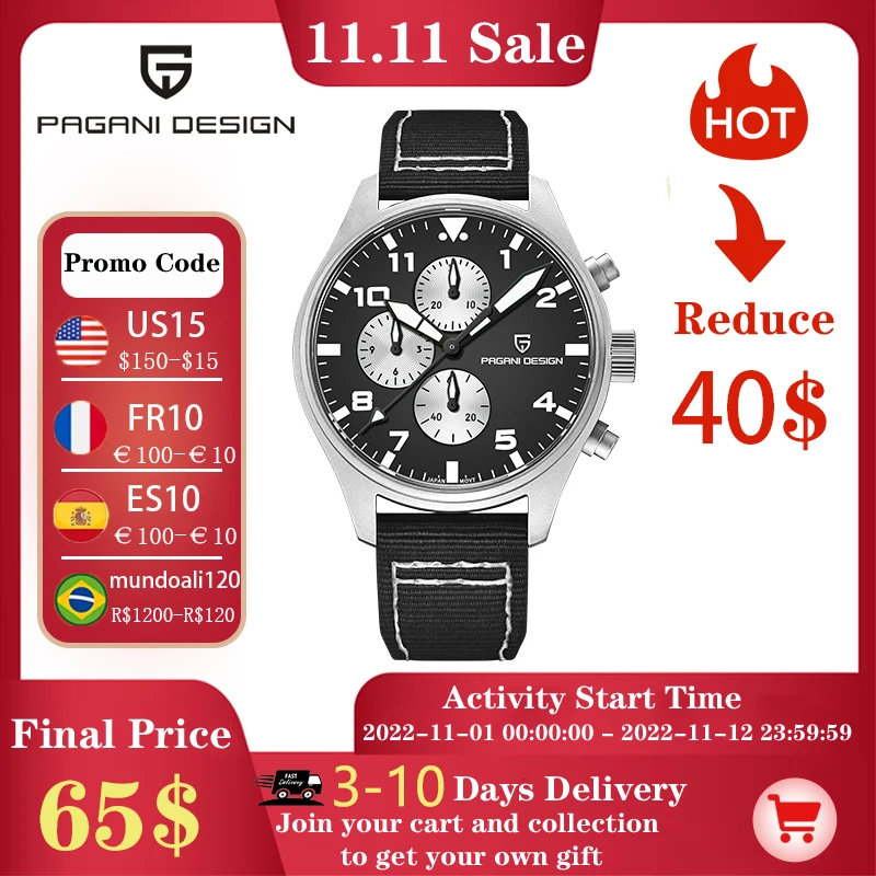 PAGANI DESIGN nowy 42mm Pilot zegarki japoński VK67 mężczyźni kwarcowy zegarek 10bar wodoodporne szafirowe szkło zegarek dla mężczyzn 1 PAGANI DESIGN nowy 42mm Pilot zegarki japoński VK67 mężczyźni kwarcowy zegarek 10bar wodoodporne szafirowe szkło zegarek dla mężczyzn 1