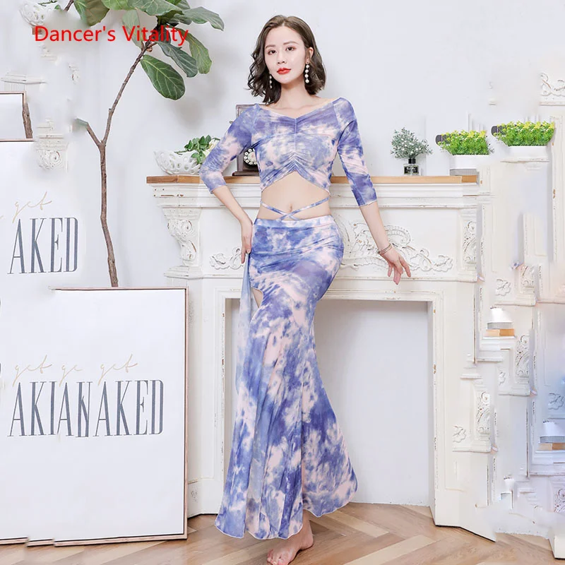 

Women Belly Dance Costume Set for Women Belly Dancing Half Sleeves Top+long Skirt Dance Printing Outfit Oriental Dance Clothing