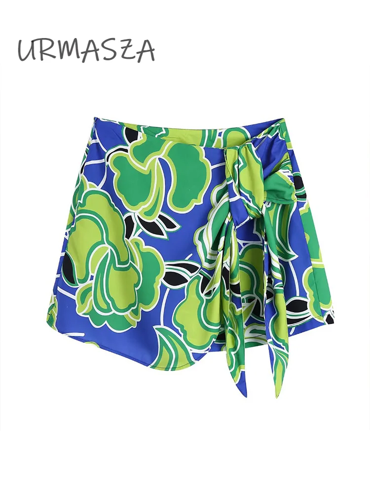 

Женские шорты-саронг с принтом, винтажные шорты-юбки с высокой талией и молнией сзади, весна-лето 2022