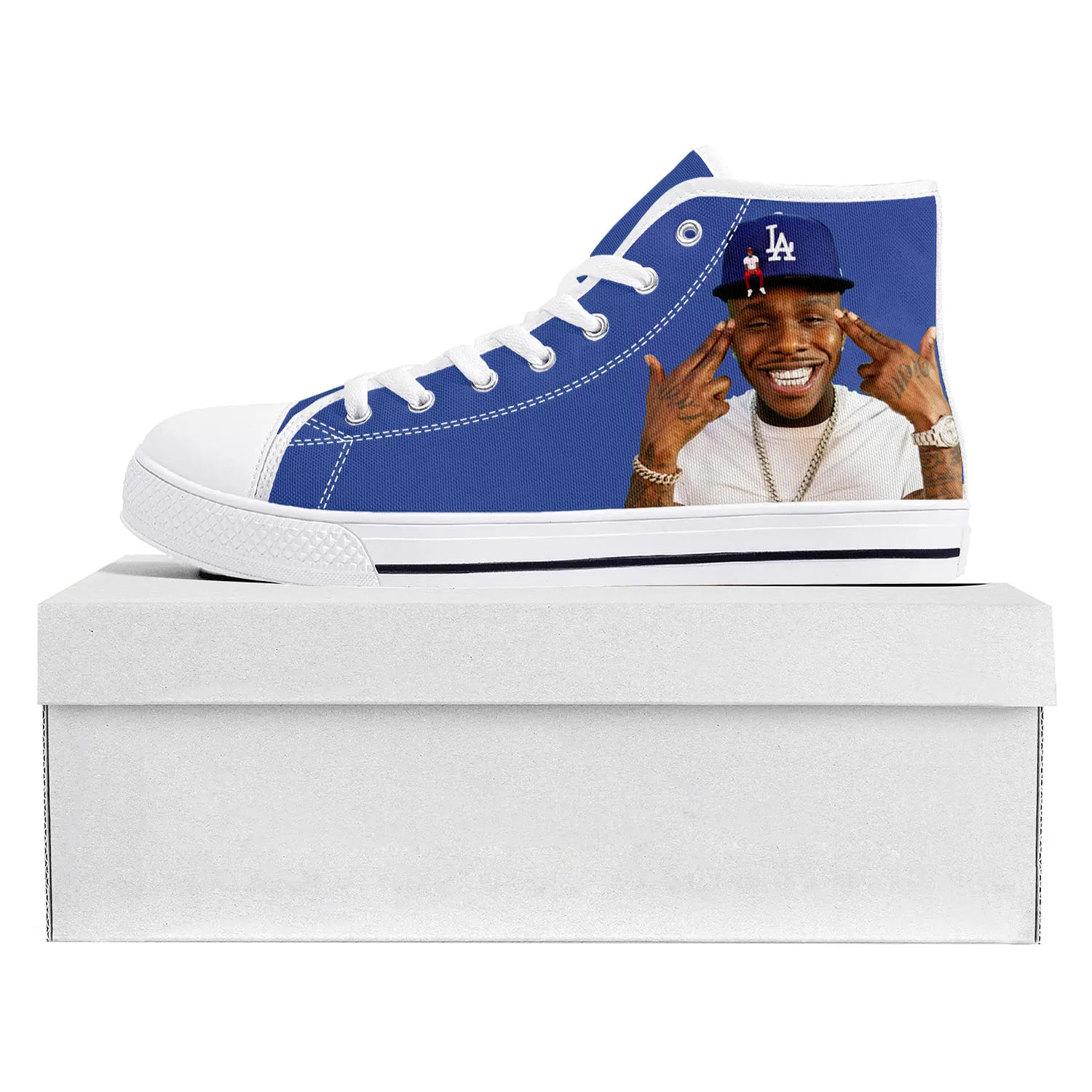 DaBaby Rapper Music Pop Blue High Top High Quality Sneakers Mens Womens Teenager Canvas Sneaker Casual Couple Shoes Custom Shoe