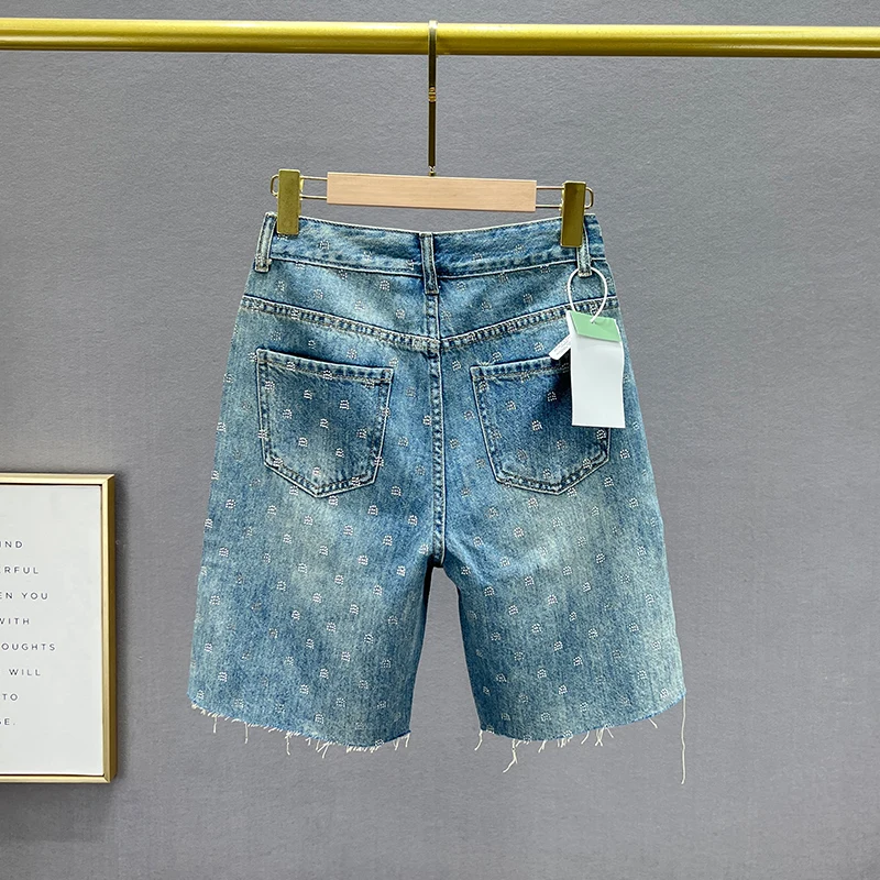Denim Shorts Women's Clothes Shorts 2023 Summer High Waist Loose Slimming Exquisite Rhinestone Wide Leg Pants Jeans Booty Shorts