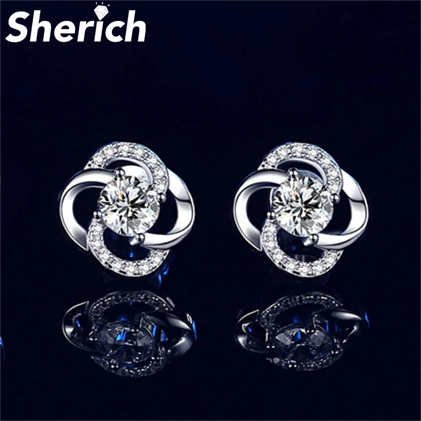

Tbestone Rotating Clover Shape 0.5ct Moissanite Diamond S925 Sterling Silver Simple Fashion Stud Earrings Women's Brand Jewelry