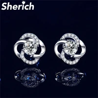 sherich rotating clover shape 0 5ct moissanite diamond s925 sterling silver simple fashion stud earrings womens brand jewelry